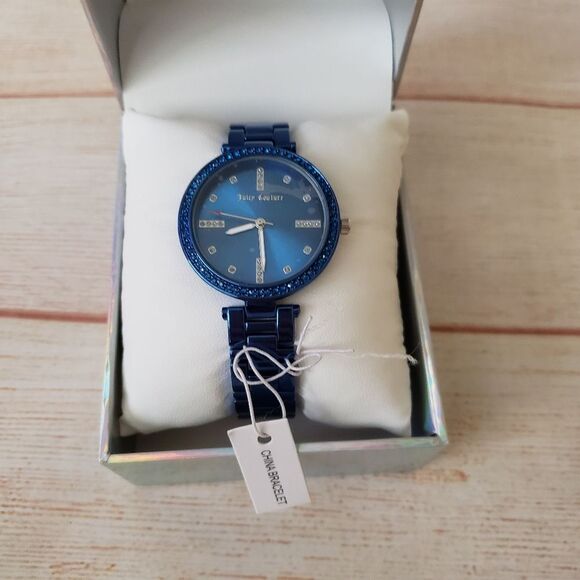 Juicy Couture Black Label Rhinestone Link Wristband Women's Watch Blue in Box - Picture 4 of 8